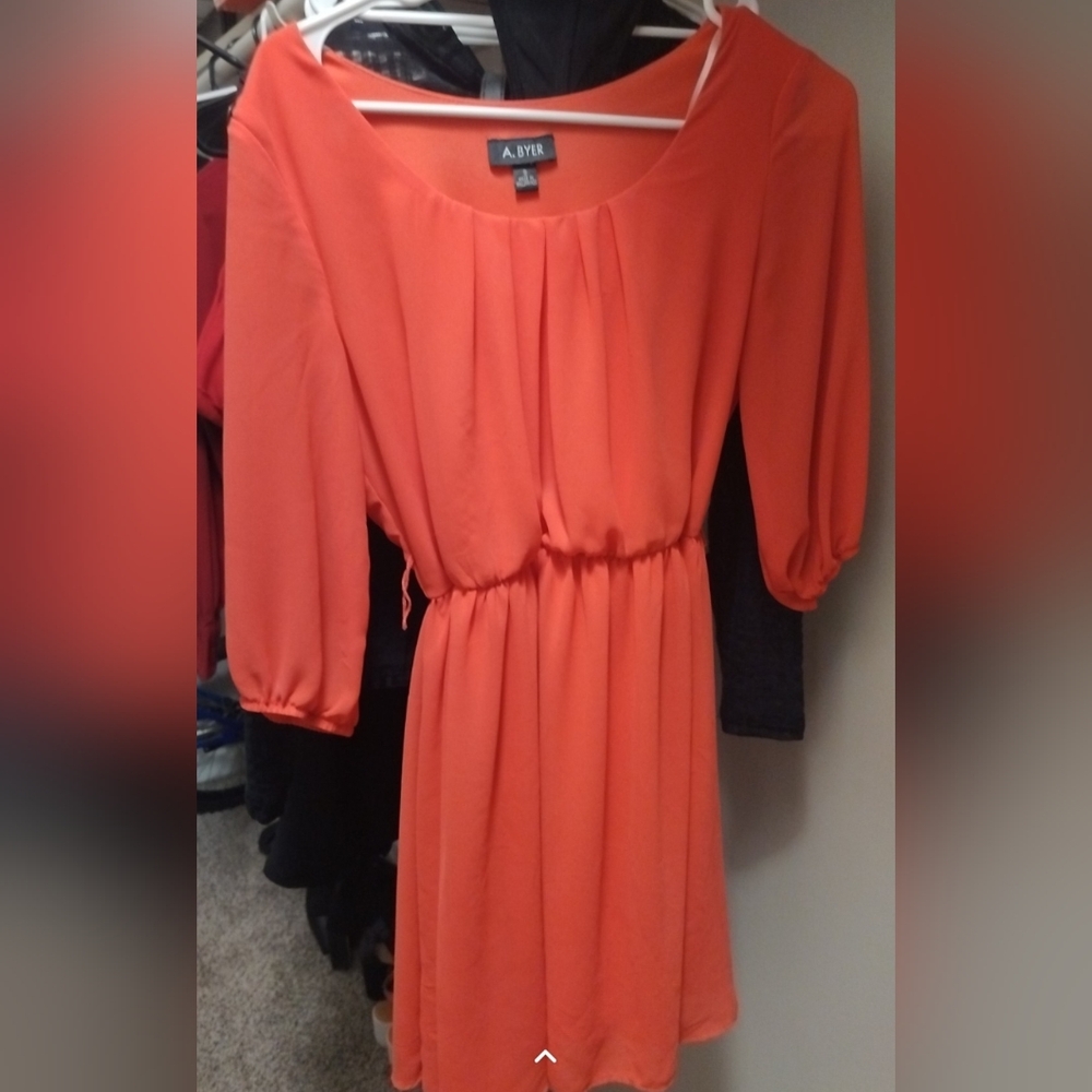 A. Byer Women's Vibrant Orange Long Sleeve Dress